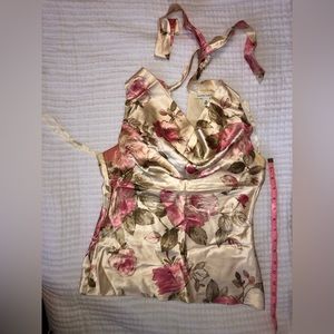 Silk halter/cowl neck champagne/pink floral